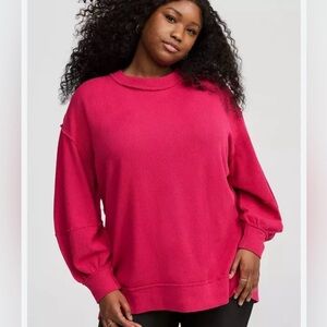 Torrid Textured Cotton Crew Neck Oversized Sweatshirt Sweater in Pink 3X